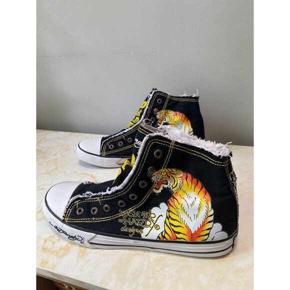 Vintage Y2K Retro Ed Hardy Tiger Men 10 Black Canvas High Top Laceless Sneakers main image 6